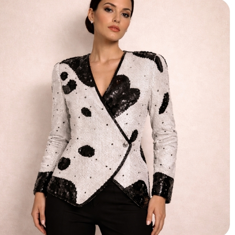 Creative Creations | Vintage Black White Silk Sequin Jacket - Picture 12 of 12